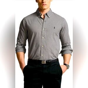 RALPH LAUREN blue label gingham windowpane black & white plaid oxford size large